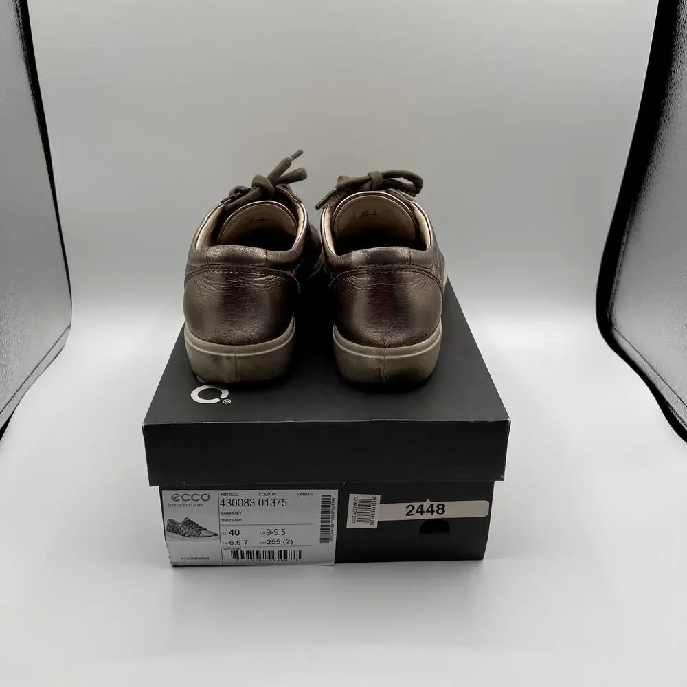ECCO Soft 7 Quilted Womens Sneakers in Mettalic Pewter Color